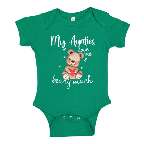 My Aunties Love Me Beary Much Baby Bodysuit One Piece 12 mo Kelly Green