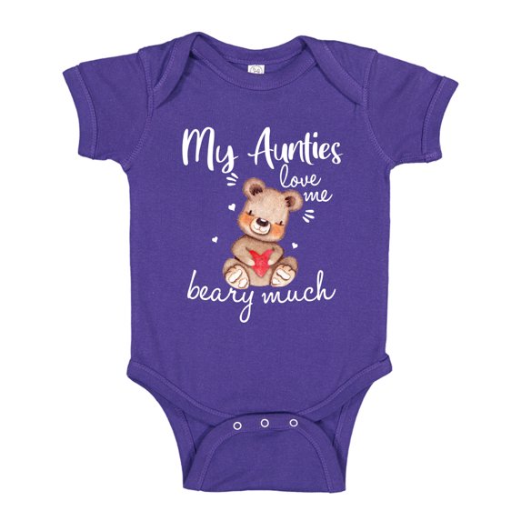 My Aunties Love Me Beary Much Baby Bodysuit One Piece NB Purple