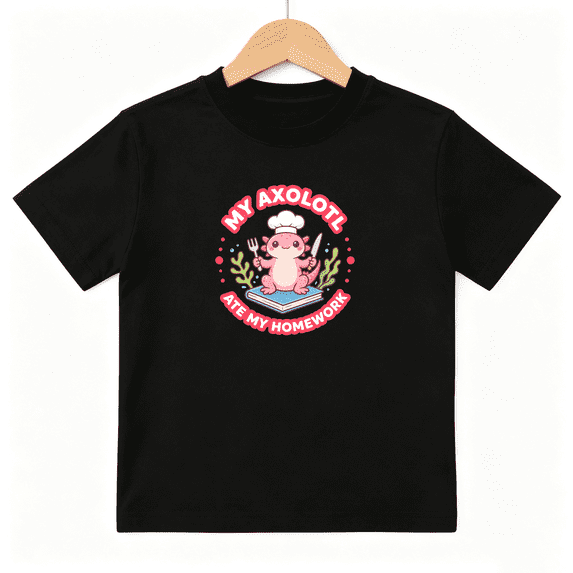 My Axolotl Ate My Homework Boys Graphic Tee, Cute Chef Funny Pun 100% Cotton Kids Short Sleeve T-Shirt 4-13Y