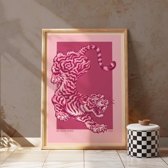 My Back Hurts, Stylish Funky Tiger Wall Art, Modern Yet Vintage Home Decor, 80S Luxury Print, Maximalist Art , Poster Print Only