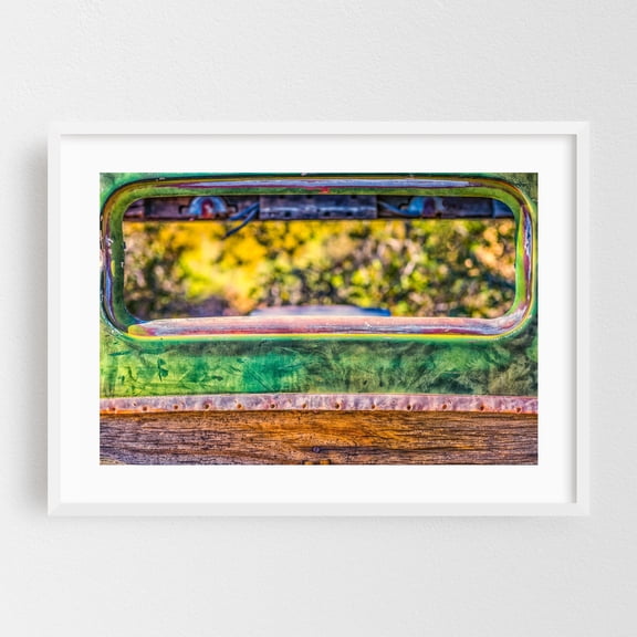 My Back Window - Photography Abstract Vintage Rustic Industrial Abandoned Vintage Poster Nostalgia White Framed Wall Art Print 20 x 30 inches