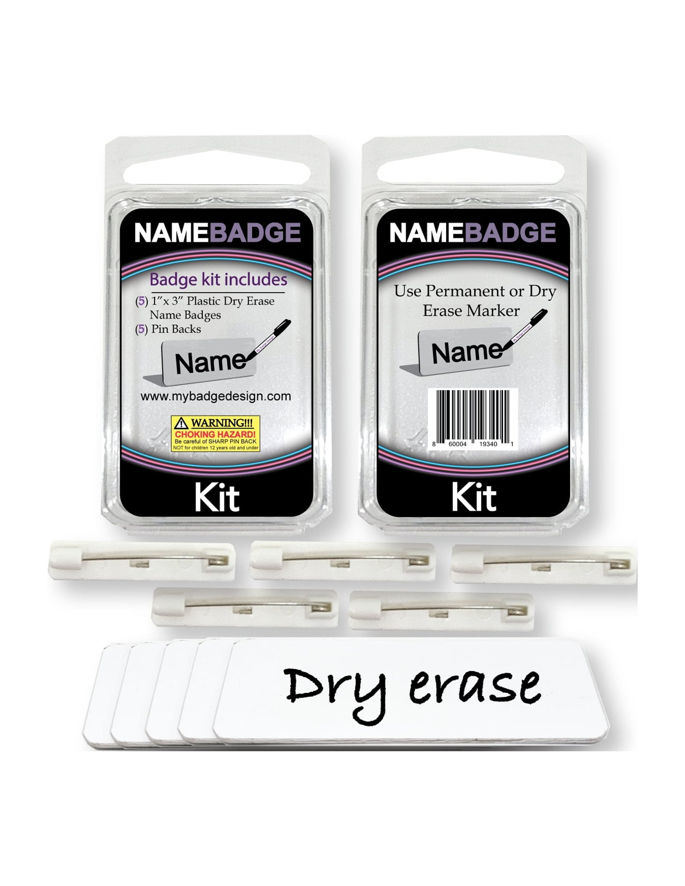 My Badge Design, 1" in width x 3" in length White Dry Erase Name Badge