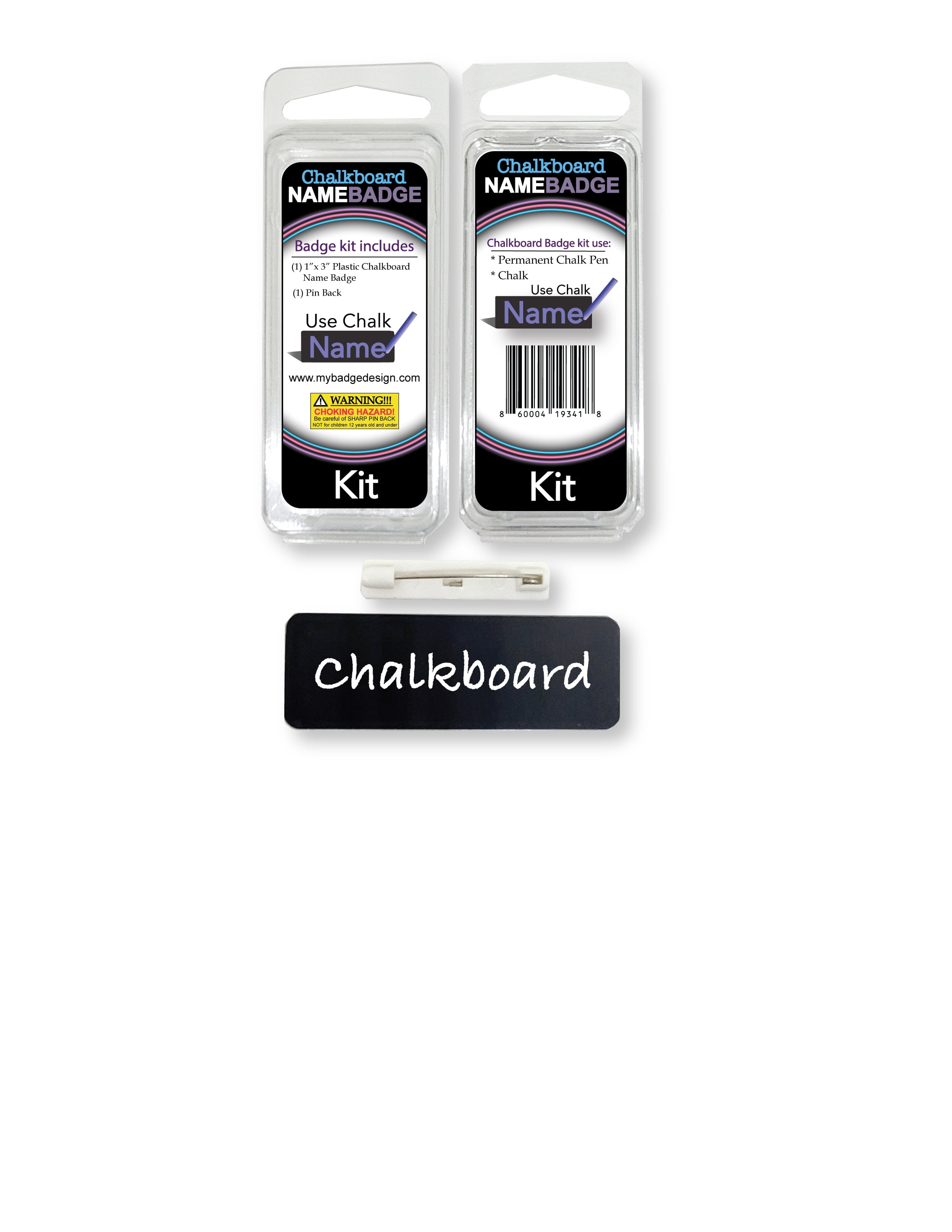 My Badge Design, 1" x 3" Chalkboard Name Badge Kit with Pin Back, 1 Qty