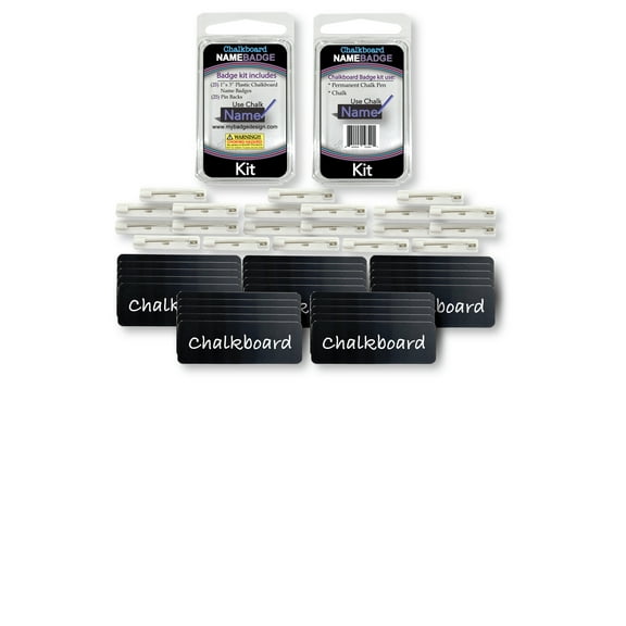 My Badge Design, 1" x 3" Chalkboard Name Badge Kit with Pin Back, 25 Qty