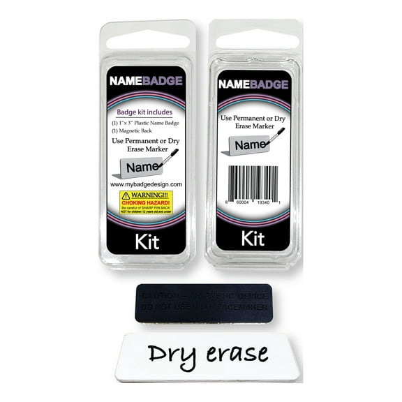 My Badge Design, 1" x 3" Dry Erase Name Badge Kit with Magnetic Back, 1 Qty