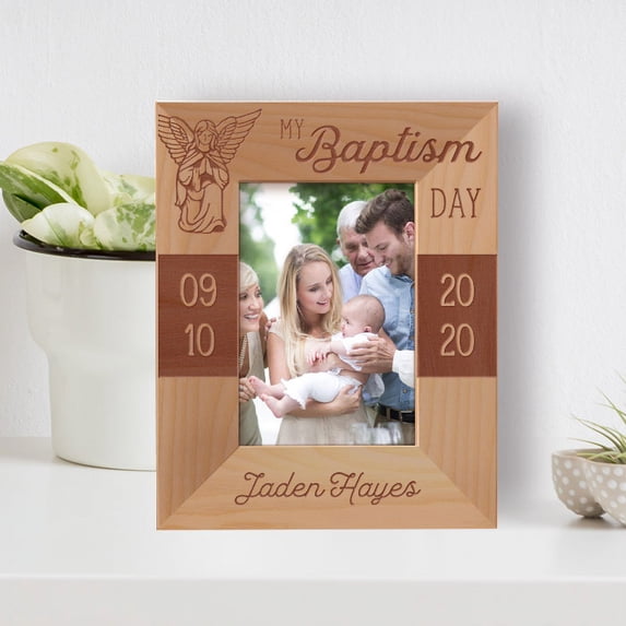 My Baptism Day Personalized Wooden Frame 3 1/2" x 5" Brown (Vertical)
