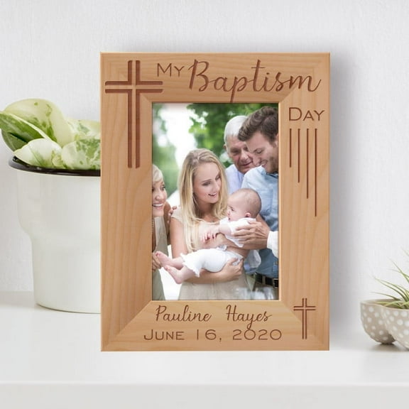 My Baptism Day Personalized Wooden Frame 4" x 6" Brown (Vertical)