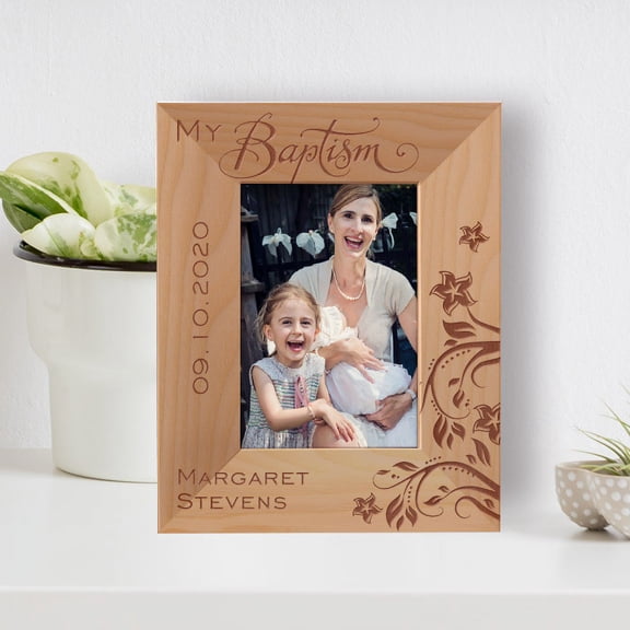 My Baptism Personalized Wooden Frame 3 1/2" x 5" Brown (Vertical)