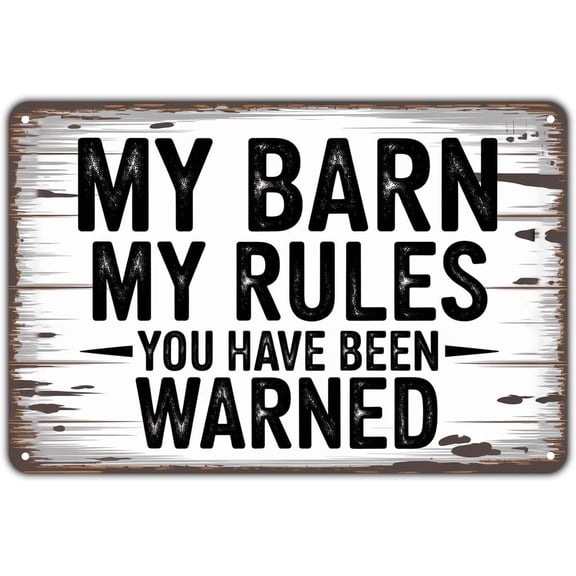 My Barn My Rules Tin Sign Vintage Farmhouse Metal Sign for Garden & Yard Bar Porch Garage Home Bedroom Kitchen Decor Gift 8 x12 easy to hang