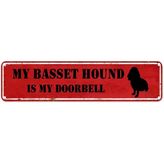 My Basset Hound is My Doorbell Tin Sign Dog Breed Metal Wall Art Rust-Proof Easy to Mount 4"x16" Antique Poster Plaque for Music Bar Club Men's Cave