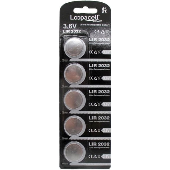 My Battery Supplier 5 Loopacell LIR2032 Lithium Rechargeable 3.6V Coin Cell Batteries