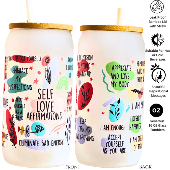 My Beauty Gift Box Daily Affirmations 16 oz Self Love Decorative Glass Tumbler