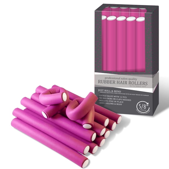 My Beauty Spot Flexi Rods Foam Hair Rollers 5/8" Professional Salon Quality 12 Pcs Rubber Hair Rollers for Long, Medium and Short Hair (Pink)