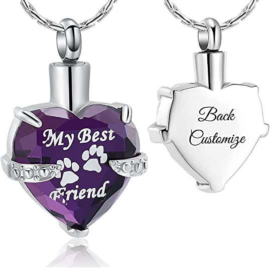 My Best Friend Heart Shape Pet Memorial Urn Necklace Paw Print Urn Memorial Keepsake Cremation Jewelry for Dog Cat Pet Gift Walmart