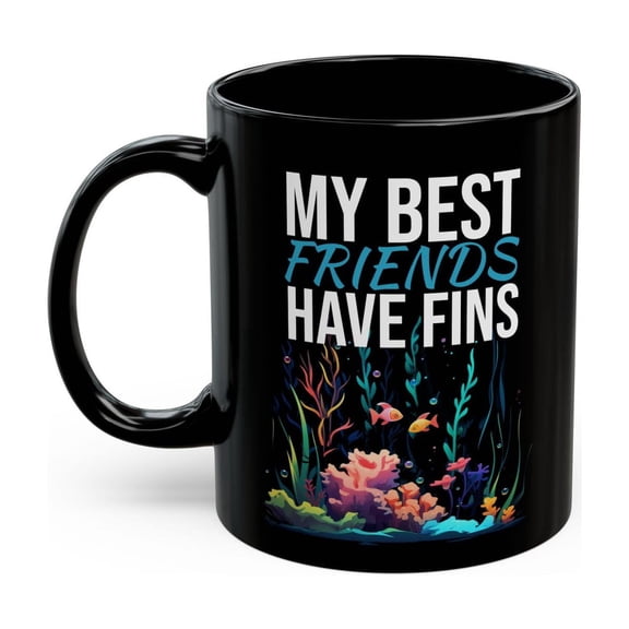 My Best Friends Have Fins Fish Mug, Fish Keeper Mug, Aquarium Mug, Fish Cup, Colorful Neon Black Fish Mug, Fish Lover Gift, Fish Tank Gift