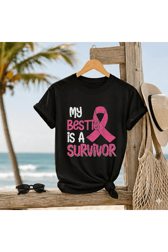 My Bestie Is A Survivor Breast Cancer Support Squad Pink Best Unisex T-Shirt, up to size 5XL