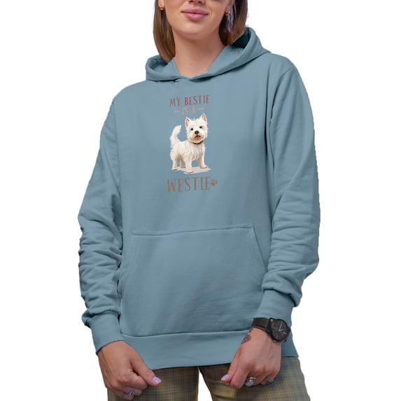 My Bestie Is a Westie with a West Highland White Terrier Dog Art Merch Gift, Light Blue Hooded Sweatshirt or Hoodie, Small