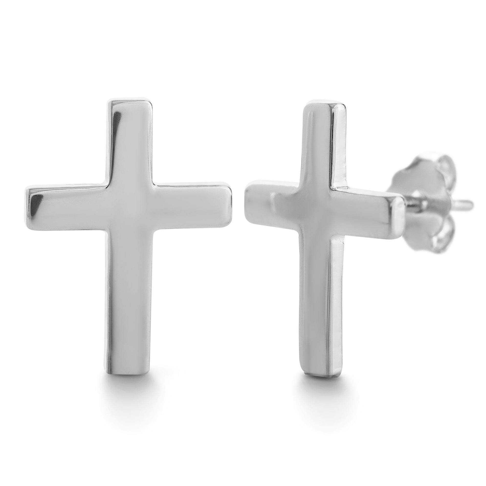 My Bible Women's Polished E-Coated Silver Cross Earrings