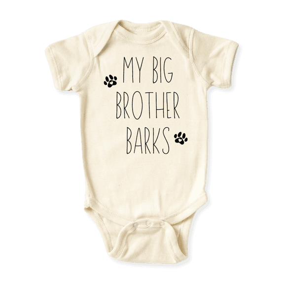 My Big Brother Barks Baby Bodysuit, Newborn Outfit, Baby Clothes, Gift for Children 18m Natural
