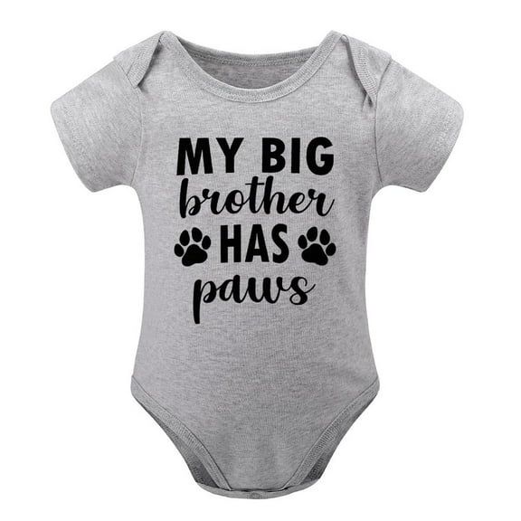 My Big Brother Has Paws Baby Bodysuit – Funny Pet Dog Or Cat Sibling Infant Outfit, Cute Gift for Newborn Baby (3-24 Months) Gray-style 3months