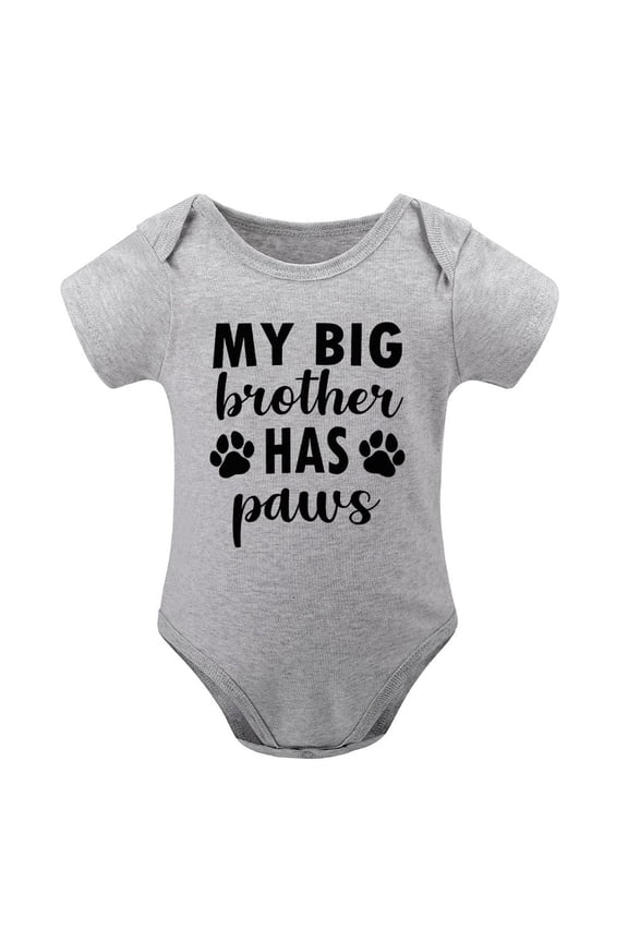 My Big Brother Has Paws Baby Bodysuit – Funny Pet Dog Or Cat Sibling Infant Outfit, Cute Gift for Newborn Baby (3-24 Months) Gray-style 3months