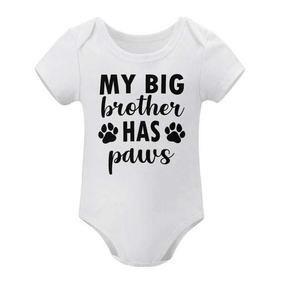 My Big Brother Has Paws Baby Bodysuit – Funny Pet Dog Or Cat Sibling Infant Outfit, Cute Gift for Newborn Baby (3-24 Months) White-style 12months