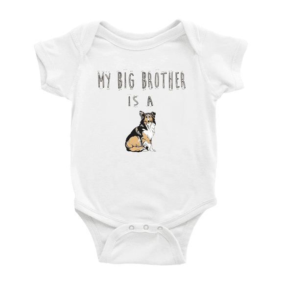My Big Brother Is A Collie Dog Funny Baby Bodysuit Boy Girl Unisex