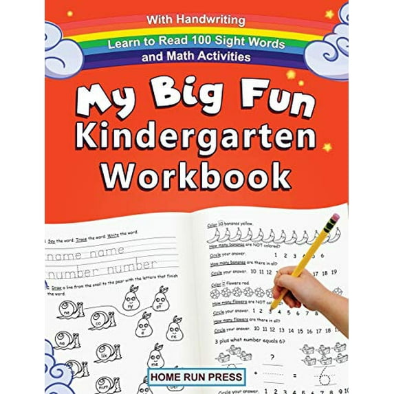 Pre-Owned My Big Fun Kindergarten Workbook with Handwriting Learn to Read 100 Sight Words and Math Activities: Pre K, 1st Grade, Homeschooling, Kindergarten Math, Handwriting Practice Paperback