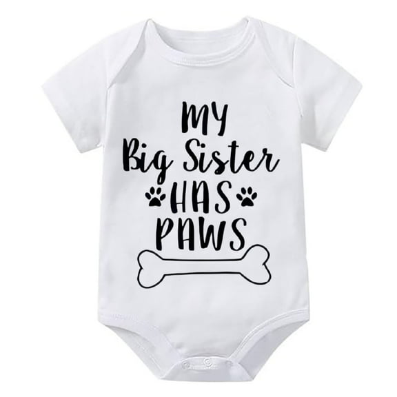 My Big Sister Has Paws Neutral Baby Clothes Short Sleeve Baby Girl Bring Home Outfit Newborn White Boys Rompers 18 Months