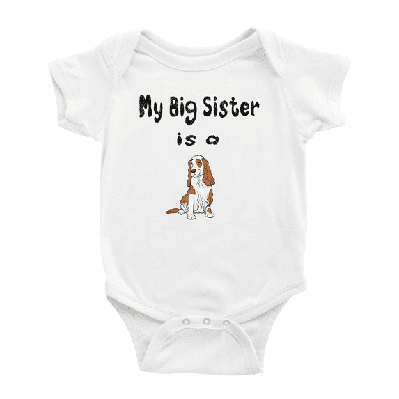My Big Sister Is A English Cocker Spaniel Dog Funny Baby Bodysuit Boy Girl Unisex