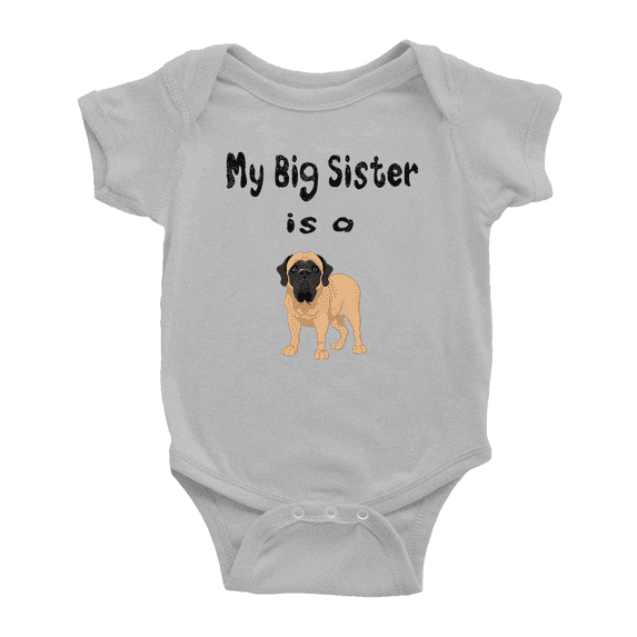 My Big Sister Is A Mastiff Dog Cute Baby Clothing Bodysuits Boy Girl Unisex