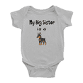 thumbnail image 1 of My Big Sister Is A Miniature Pinscher Dog Funny Baby Romper Boy Girl Unisex, 1 of 5