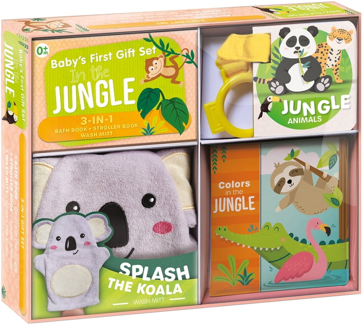 Jungle Fun Baby Gift Set: Soft Books for Toddlers 1-3, Waterproof Bath Book, Stroller Book, Wash Mitt - Great Newborn Gi, (Hardcover)