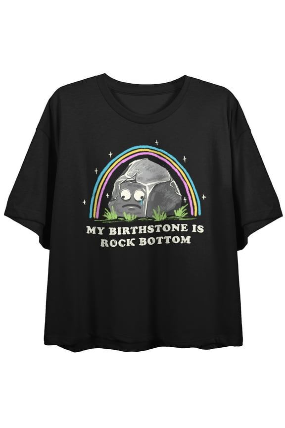 My Birthstone Is Rock Bottom Crew Neck Short Sleeve Women's Black Crop Top-Small
