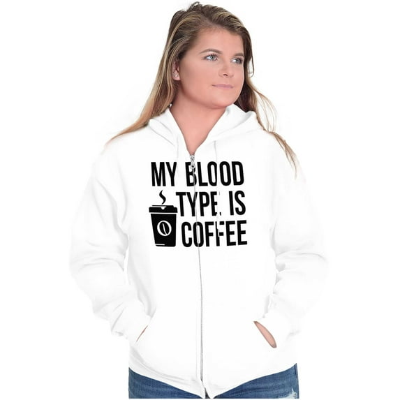 My Blood Type Coffee Caffeine Addict Womens Plus Size Graphic Zipper Hoodie Brisco Brands 4X