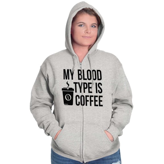My Blood Type Coffee Caffeine Addict Womens Plus Size Graphic Zipper Hoodie Brisco Brands 4X