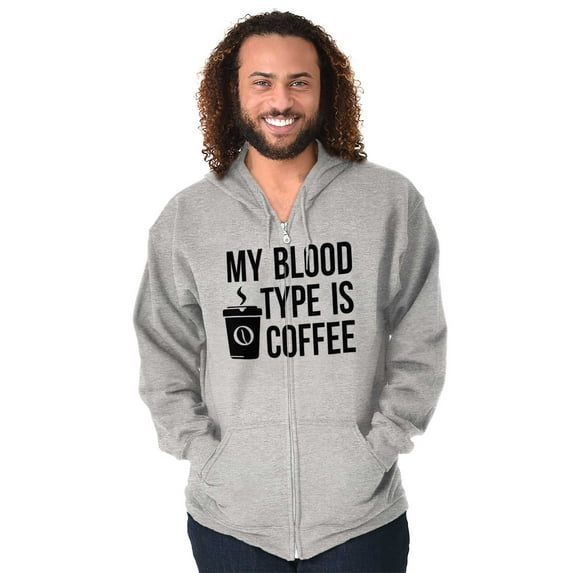 My Blood Type Coffee Caffeine Addict Zip Hoodie Sweatshirt Women Brisco Brands L