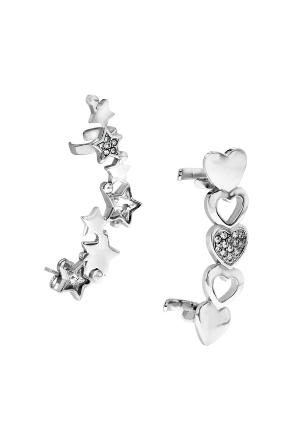 Crystal Heart Star Ear Cuff Climbers Body Piercing Jewelry