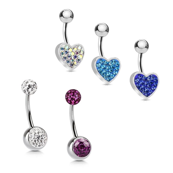 My Body Candy Ferido Glitter Heart Ball Belly Bars Body Piercing Jewelry