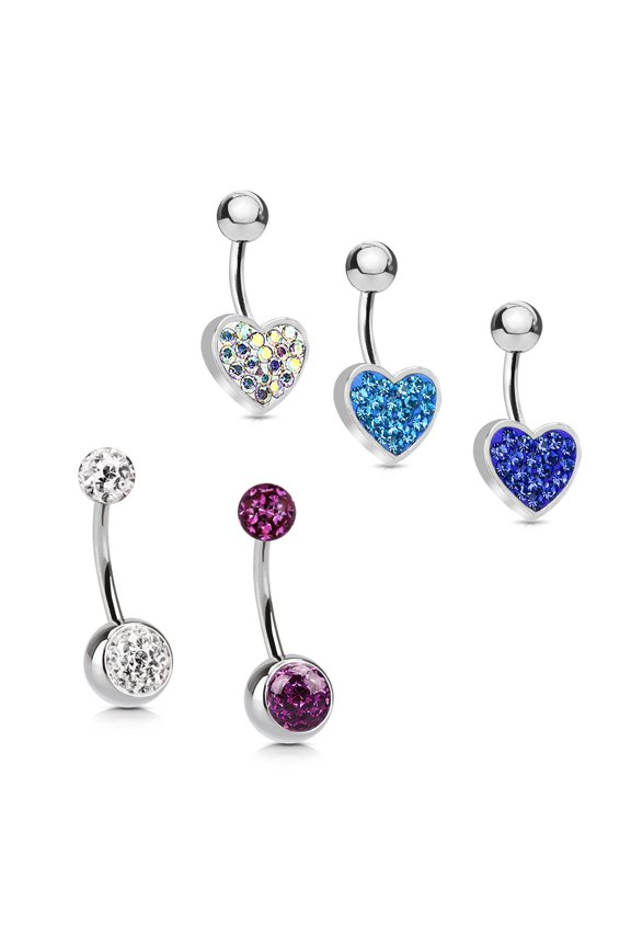Ferido Glitter Heart Ball Belly Bars Body Piercing Jewelry