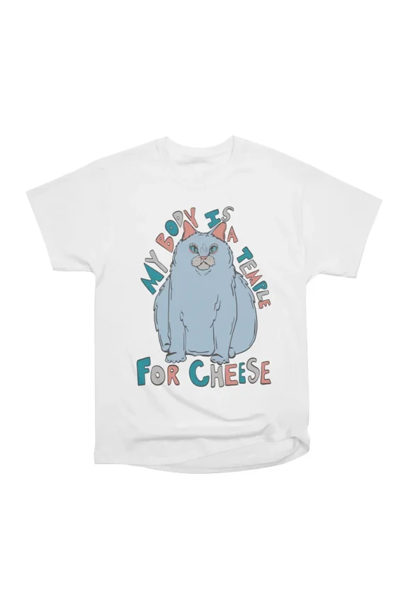 My Body Is A Temple For Cheese Chonky Cat Loves Cheese T-Shirt Tee Gift For Him Merch For