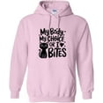 thumbnail image 1 of My Body My Choice Or I Bites Funny Feminist Cat Design Graphic Pullover Hoodie, up to size 5XL, 1 of 3
