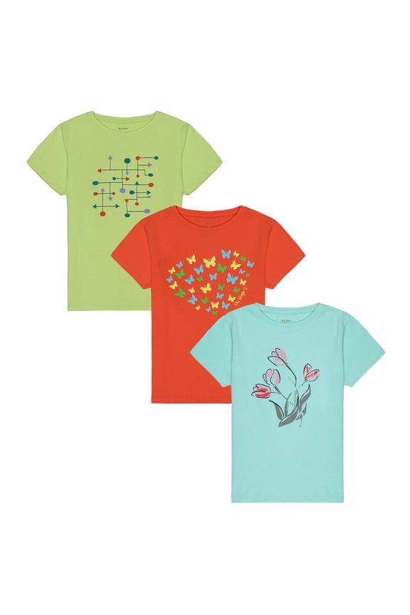 Girls 3Pack Multicolor Crew Round neck Short Sleeve TShirt, Sizes 4 - 14yrs, Little Kids , Big Kids, Teen