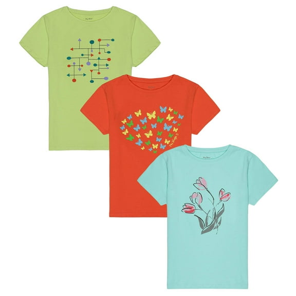 My Bow Girls 3Pack Multicolor Crew Round neck Short Sleeve TShirt, Sizes 4 - 14yrs, Little Kids , Big Kids, Teen