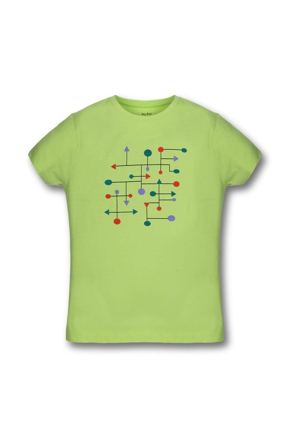 Cotton Geometry Shapes Round Rib Neck T-Shirt, Little Girls