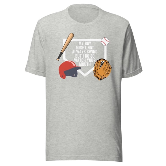 My Boy Might Not Always Swing But I Do So Watch Your Mouth, Unisex, Baseball Pride, Funny Swing Quote, Swing for the Fences, Funny Dad Quote (Athletic Heather, XL)