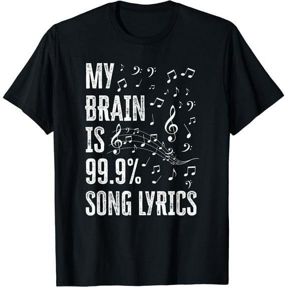 My Brain Is 99% Song Lyrics Funny Singer Music Lover T-Shirt Black Small