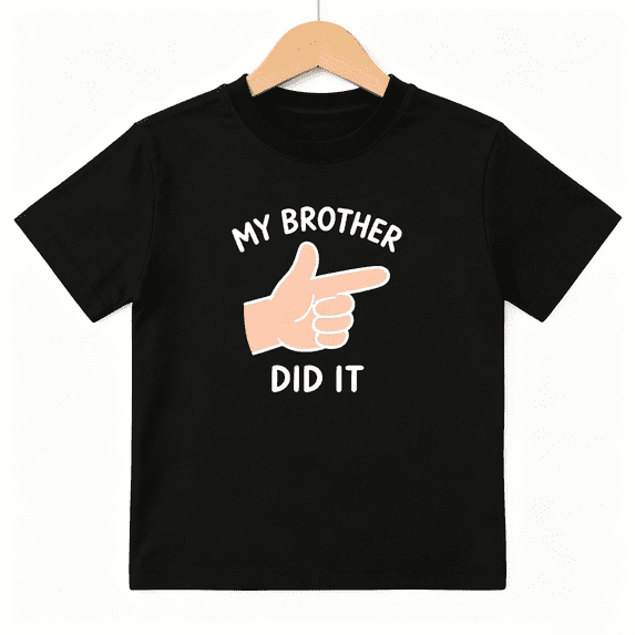 My Brother Did It Finger Girls Graphic Tee, Funny Siblings Joke 100% Cotton Kids Short Sleeve T-Shirt 4-13Y