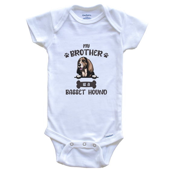 My Brother Is A Basset Hound Cute Dog Breed Baby Bodysuit, 6-9 Months White