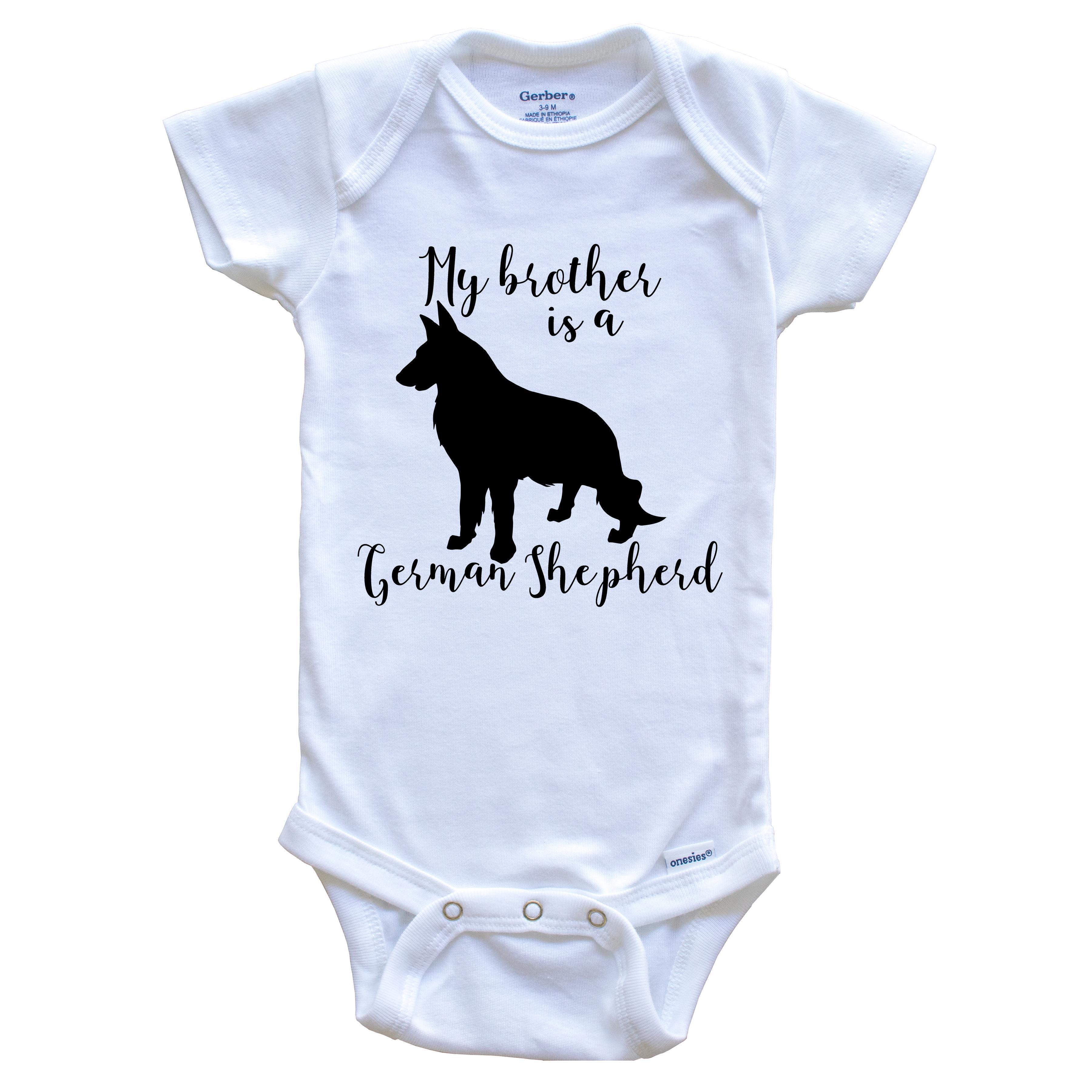 My Brother Is A German Shepherd Cute Dog Baby Bodysuit - German Shepherd One Piece Baby Bodysuit, 6-9 Months White